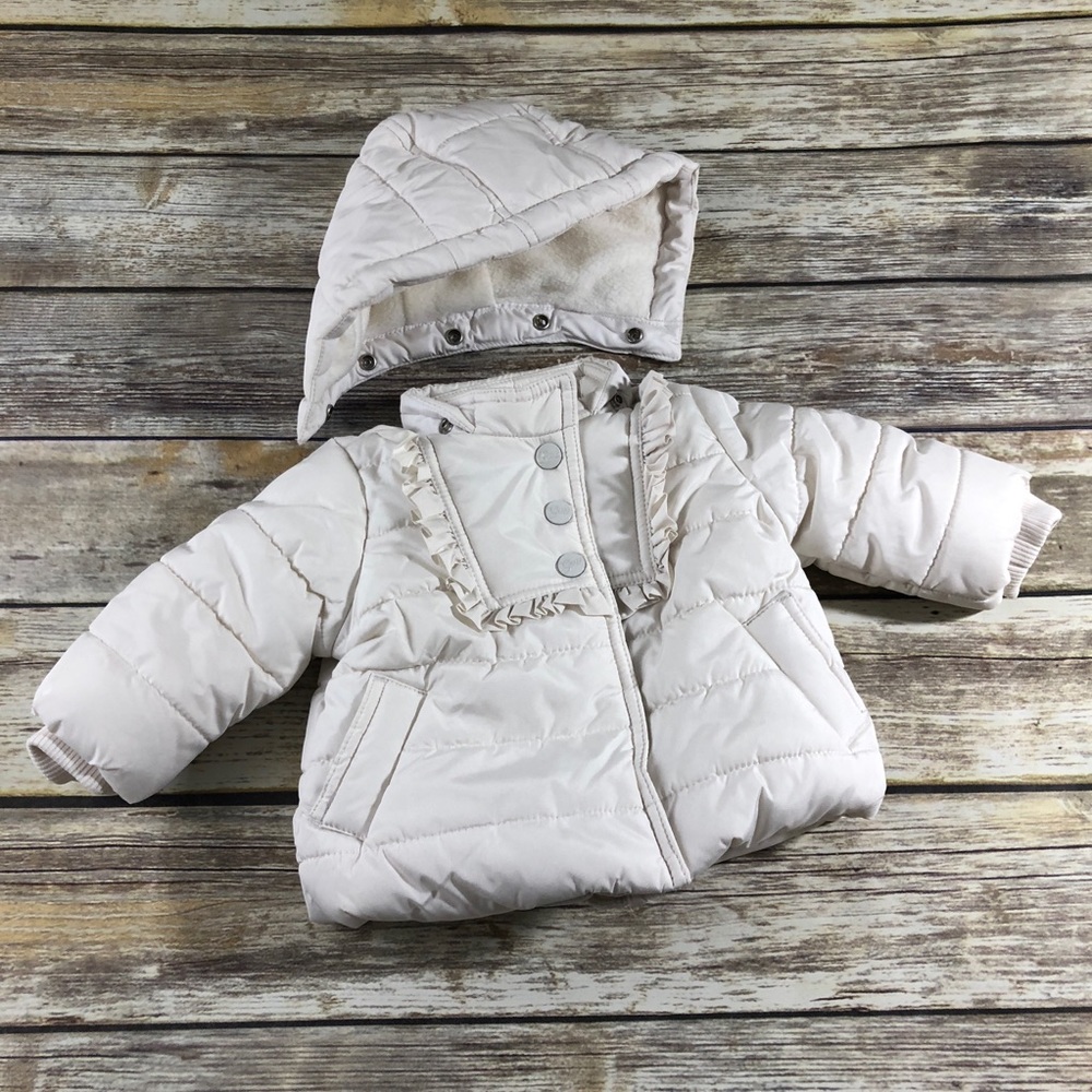 Baby Gap White Puffer Jacket Removable Hood 3-6m